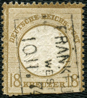 Dt. Reich 28 O, 1872, 18 Kr. Schwärzlichocker, R3 Von Frankfurt, Marke Unten Angeschnitten Und Teils Scherentrennung, Fe - Gebruikt