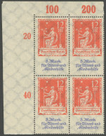 Dt. Reich 234PF , 1922, 12 M. Allegorie Mit Plattenfehler F Unter Verdickt (Feld 2), Im Oberen Linken Eckrandviererblock - Otros & Sin Clasificación