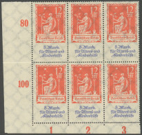 Dt. Reich 234PF , 1922, 12 M. Allegorie Mit Plattenfehler Gebrochenes L Von Alters (Feld 33), Im Sechserblock Auf Aus De - Sonstige & Ohne Zuordnung