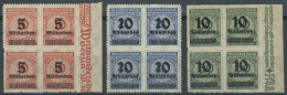 Dt. Reich 334-36B VB , 1923, 5 Mrd. Auf 10 Mio. M. - 10 Mrd. Auf 50 Mio. M., Durchstochen, In Viererblocks, Postfrisch,  - Ongebruikt