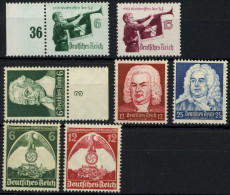 Dt. Reich 573-75,584-87 , 1935, Schütz-, Bach-, Händel-Feier, Hitlerjugend, Reichsparteitag, 3 Postfrische Prachtsätze,  - Autres & Non Classés