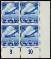 Dt. Reich 603 VB , 1936, 40 Pf. Lufthansa Im Viererblock Aus Der Rechten Unteren Bogenecke, Pracht - Sonstige & Ohne Zuordnung