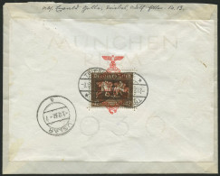 Dt. Reich Bl. 10 BRIEF, 1937, Block München-Riem, Einzelfrankatur (rückseitig) Auf Bedarfs-Einschreibbrief, Pracht, Mi.  - Briefe U. Dokumente