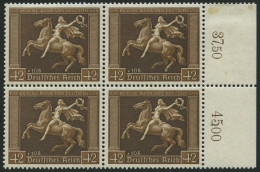 Dt. Reich 671y VB , 1938, 42 Pf. Braunes Band, Waagerechte Gummierung, Im Viererblock, Pracht, Mi. 600.- - Ungebraucht