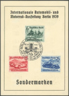 Dt. Reich 686-88 BRIEF, 1939, Automobil-Ausstellung Auf Ersttagskarte Der Deutschen Bank, Pracht, Mi. 70.- - Other & Unclassified
