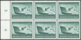 Dt. Reich 881I , 1944, 16 Pf. Schnellboot Mit Abart Anstrich Der 1 In 10 Fehlend, Im Randsechserblock Mit Normalen Marke - Autres & Non Classés