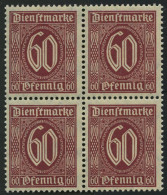 DIENSTMARKEN D 66b VB , 1921, 60 Pf. Dunkelbräunlichkarmin Im Viererblock, Pracht, Gepr. Infla, Mi. 60.- - Dienstzegels