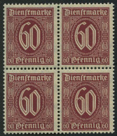 DIENSTMARKEN D 66b VB , 1921, 60 Pf. Dunkelbräunlichkarmin Im Viererblock, Pracht, Gepr. Infla, Mi. 60.- - Servizio