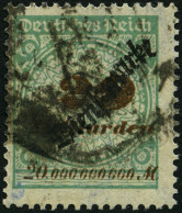 DIENSTMARKEN D 87 O, 1923, 20 Mrd. M. Opalgrün, Fetter Stempel, Feinst, Gepr. Peschl, Mi. 200.- - Servizio