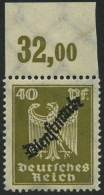 DIENSTMARKEN D 110POR , 1924, 40 Pf. Braunoliv, Plattendruck, Oberrandstück, Normale Zähnung, Pracht, Mi. 60.- - Oficial