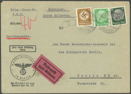 POL.-LOCHUNGEN 515,525 BRIEF, 1940, 5 Und 50 Pf. Hindenburg Mit Pol-Lochung In Mischfrankatur Mit 3 Pf. Dienst Auf Bedar - Dienstmarken