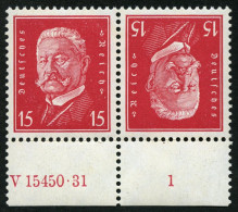 ZUSAMMENDRUCKE K 14 HAN 1 , 1928, Reichspräsidenten Kehrdruck 15 + 15 Falzrest, Pracht, Mi. 150.- - Se-Tenant