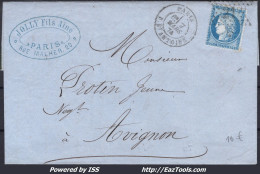 FRANCE N°60A SUR LETTRE ETOILE DE PARIS 21 + CAD R. ST ANTOINE DU 07/03/1874 - 1871-1875 Cérès