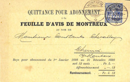 Abonnement Feuille D'avis De Montreux 1889 Chernex Chevalley Quittance - Zwitserland