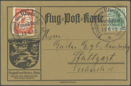 ZEPPELINPOST 11FR BRIEF, 1912, 20 Pf. Flp. Am Rhein Und Main Mit 5 Pf. Zusatzfrankatur Auf Flugpostkarte, Sonderstempel  - Luft- Und Zeppelinpost