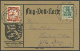 ZEPPELINPOST 11FR BRIEF, 1912, 20 Pf. Flp. Am Rhein Und Main Mit 5 Pf. Zusatzfrankatur Auf Flugpostkarte, Sonderstempel  - Airmail & Zeppelin