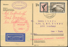 ZEPPELINPOST 30Ac BRIEF, 1929, Weltrundfahrt, Poststempel Friedrichshafen, Friedrichshafen-Lakehurst, Prachtkarte - Luft- Und Zeppelinpost