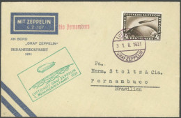 ZEPPELINPOST 124Bb BRIEF, 1931, 1. Südamerikafahrt, Bis Pernambuco, Bordpost, Prachtbrief - Luchtpost & Zeppelin