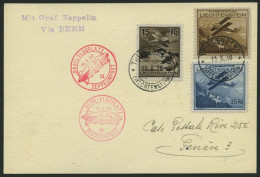 ZULEITUNGSPOST 94 BRIEF, Liechtenstein: 1930, Fahrt Bern -Basel, Sonderstempel Bern Und Basel, Prachtkarte - Zeppeline