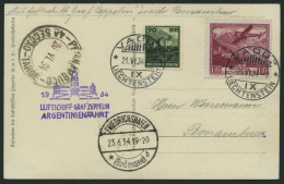 ZULEITUNGSPOST 254 BRIEF, Liechtenstein: 1934, Argentinienfahrt, Prachtkarte Mit Guter Frankatur - Zeppeline