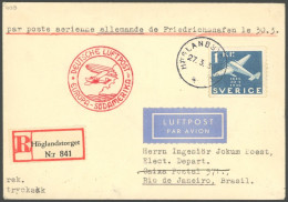 ZULEITUNGSPOST 403B BRIEF, Schweden: 1936, 1. Südamerikafahrt, Aufgabe HÖGLANDSTORGET, Einschreibbrief, Rückseitiger Bah - Correo Aéreo & Zeppelin