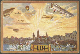 ALTE ANSICHTSKARTEN 1911, Überlandflug Esslingen-Ulm-Friedrichshafen, Künstler Sonderkarte Schneider Von Ulm Mit 7 Fluga - Other & Unclassified