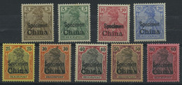 DP CHINA 15-23SP , 1901, 3 - 80 Pf. Reichspost Mit Aufdruck SPECIMEN, Falzrest, 9 Prachtwerte, Mi. 2520.- - Deutsche Post In China