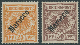 DP IN MAROKKO I-VI , 1899, Nicht Ausgegeben: Diagonaler Aufdruck, Stärkere Falzreste, Prachtsatz, Gepr. Bothe, Mi. 1000. - Marokko (kantoren)