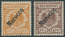 DP IN MAROKKO I-VI , 1899, Nicht Ausgegeben: Diagonaler Aufdruck, Stärkere Falzreste, Prachtsatz, Gepr. Bothe, Mi. 1000. - Marocco (uffici)