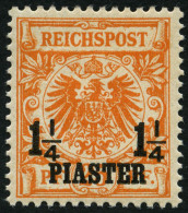 DP TÜRKEI 9ba , 1899, 11/4 PIA. Auf 25 Pf. Dunkelorange, Falzrest, Pracht, RR!, Fotoattest Jäschke-L., Mi. 1200.- - Turchia (uffici)