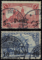 DP TÜRKEI 44/5 O, 1906/7, 5 Pia. Auf 1 M. Und 10 Pia. Auf 2 M., Mit Wz., 2 Werte üblich Gezähnt Pracht, Mi. 100.- - Turchia (uffici)