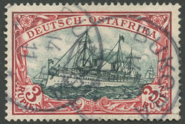 DEUTSCH-OSTAFRIKA 21bI O, 1901, 3 R. Dunkelrot/grünschwarz, Ohne Wz., Mit Plattenfehler Rahmenzeichnung Type III Und Mit - Deutsch-Ostafrika