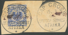 DSWA VS 48d BrfStk, 1897, 20 Pf. Violettultramarin Mit Stempel CAP CROSS Auf Briefstück, Fleckig, Fein - Africa Tedesca Del Sud-Ovest