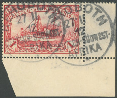 DSWA 20 O, 1901, 1 M. Rot, Ohne Wz., Untere Rechte Bogenecke, Stempel REHOBOTH, Pracht, Gepr. Bühler - Deutsch-Südwestafrika