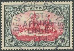 DSWA 23 O, 1901, 5 M. Grünschwarz/bräunlichkarmin, Ohne Wz., Zentrischer Seepoststempel OST AFRIKALINIE P, Feinst, Gepr. - Sud-Ouest Africain Allemand