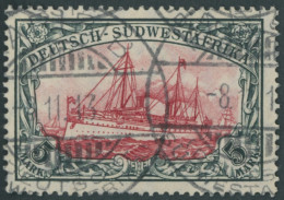 DSWA 32Aa O, 1906, 5 M. Grünschwarz/dunkelkarmin, Mit Wz., Gelblichrot Quarzend, Normale Zähnung, Pracht, Gepr. Bothe, M - Africa Tedesca Del Sud-Ovest