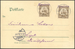 DSWA 11 BRIEF, EPUKIRO, 8.5.06, Violetter Wanderstempel Type III, Postkarte (rückseitige Landkarte) Mit 2-mal 3 Pf., Pra - Africa Tedesca Del Sud-Ovest