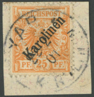 KAROLINEN 5I BrfStk, 1899, 25 Pf. Diagonaler Aufdruck, Stempel YAP, Prachtbriefstück, Diverse Altsignaturen Und Fotoatte - Islas Carolinas