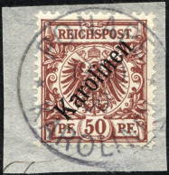 KAROLINEN 6I BrfStk, 1899, 50 Pf. Diagonaler Aufdruck, Stempel PONAPE, Prachtbriefstück, Fotoattest Steuer Mi. (1800.-) - Islas Carolinas