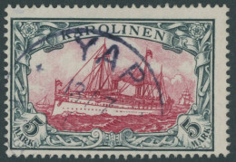 KAROLINEN 19 O, 1900, 5 M. Grünschwarz/dunkelkarmin, Ohne Wz., Stempel YAP, Pracht, Signiert, Mi. 600.- - Carolinen