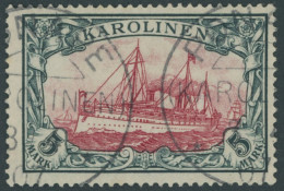 KAROLINEN 19 O, 1900, 5 M. Grünschwarz/dunkelkarmin, Ohne Wz., Stempel PONAPE, Pracht, Mi. 600.- - Caroline Islands