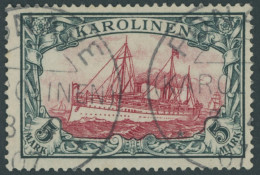 KAROLINEN 19 O, 1900, 5 M. Grünschwarz/dunkelkarmin, Ohne Wz., Stempel PONAPE, Pracht, Mi. 600.- - Isole Caroline