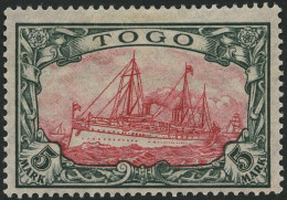 TOGO 23IIA , 1919, 5 Mk. Grünschwarz/rotkarmin, Mit Wz., Kriegsdruck, Gezähnt A, Falzreste, Pracht, Gepr. Jäschke-L., Mi - Togo