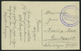 MSP VON 1914 - 1918 (Sperrfahrzeugdivision Der Elbe), 26.2.1915, Violetter Briefstempel, Feldpost-Ansichtskarte Von Bord - Maritiem