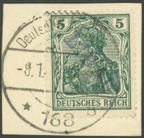 LIBAU 1A BrfStk, 1919, 5 Pf. Bläulichgrün, Type I, Prachtbriefstück, Gepr. A. Schlegel, Mi. (170.-) - Besetzungen 1914-18