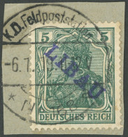 LIBAU 1Ba BrfStk, 1919, 5 Pf. Bläulichgrün, Type II, Aufdruck Violettblau, Prachtbriefstück, Mi. 150.- - Besetzungen 1914-18