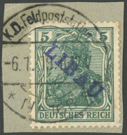 LIBAU 1Ba BrfStk, 1919, 5 Pf. Bläulichgrün, Type II, Aufdruck Violettblau, Prachtbriefstück, Mi. 150.- - Ocupación 1914 – 18