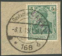 LIBAU 1Bb BrfStk, 1919, 5 Pf. Bläulichgrün, Type II, Aufdruck Rot, Prachtbriefstück, Mi. 130.- - Occupazione 1914 – 18