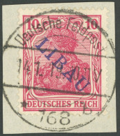 LIBAU 2Ba BrfStk, 1919, 10 Pf. Karminrot, Type II, Aufdruck Violettblau, Prachtbriefstück, Mi. 60.- - Ocupación 1914 – 18