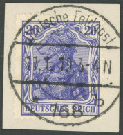 LIBAU 4Bab BrfStk, 1919, 20 Pf. Dunkelviolettblau, Type II, Aufdruck Violettblau, Prachtbriefstück, Gepr. A. Schlegel, M - Bezetting 1914-18